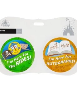 Disney Souvenir Button Set - Rides And Autographs - Set Of 2