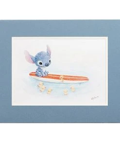 Disney Hanson Art Print - Swimming Lessons - Stitch On Surf Board