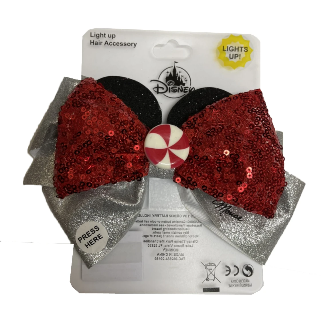 Disney Hair Bow Clip - Holiday Minnie Mouse - Light Up 3 Disney Hair Bow Clip - Holiday Minnie Mouse - Light Up