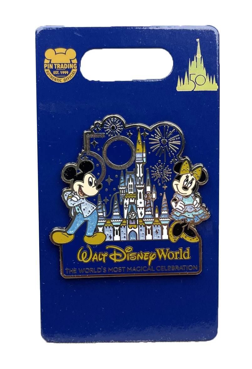 Disney 50th Anniversary Pin - Mickey And Minnie With Castle 3 Disney 50th Anniversary Pin - Mickey And Minnie With Castle